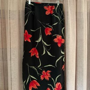 90s Floral Black and Red Women's Skirt
